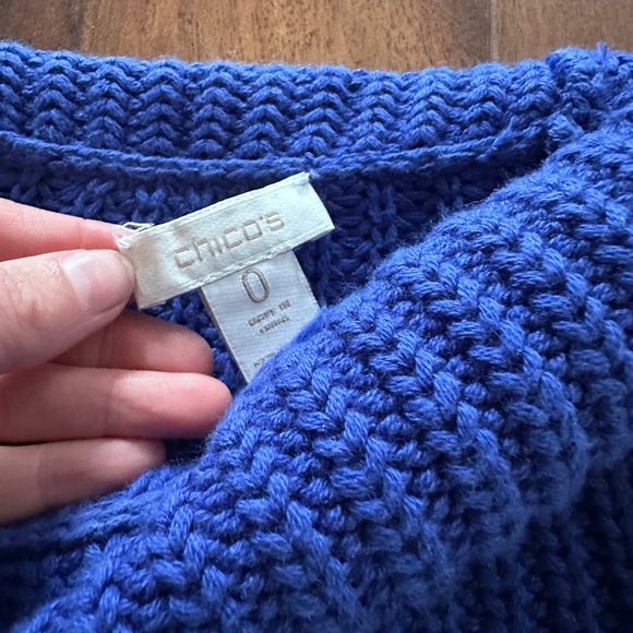 Chicco Sz 0 XS Blue Chunky Knit Pullover Sweater Fringe Cowl Neck Cotton - Picture 3 of 5